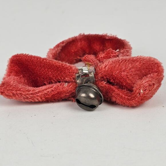 VTG tiny red plush collar with bow and jingle bell 4" x 1/2" stuffed toy Rushton - Picture 3 of 5